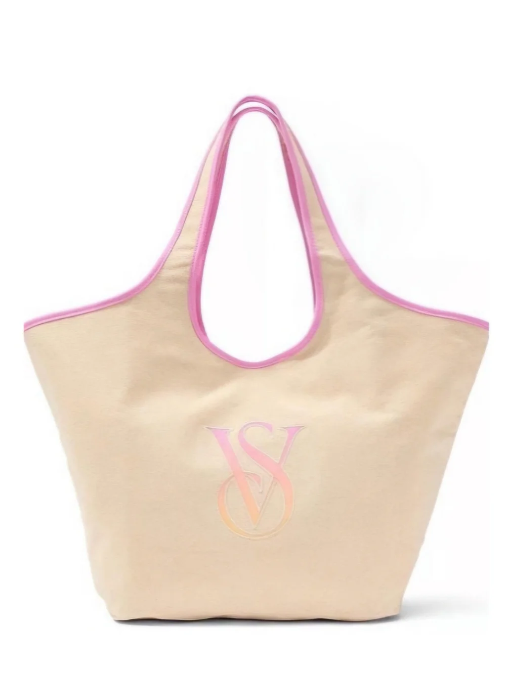 PINK Victoria's Secret Beige Canvas Tote with Pink Trim